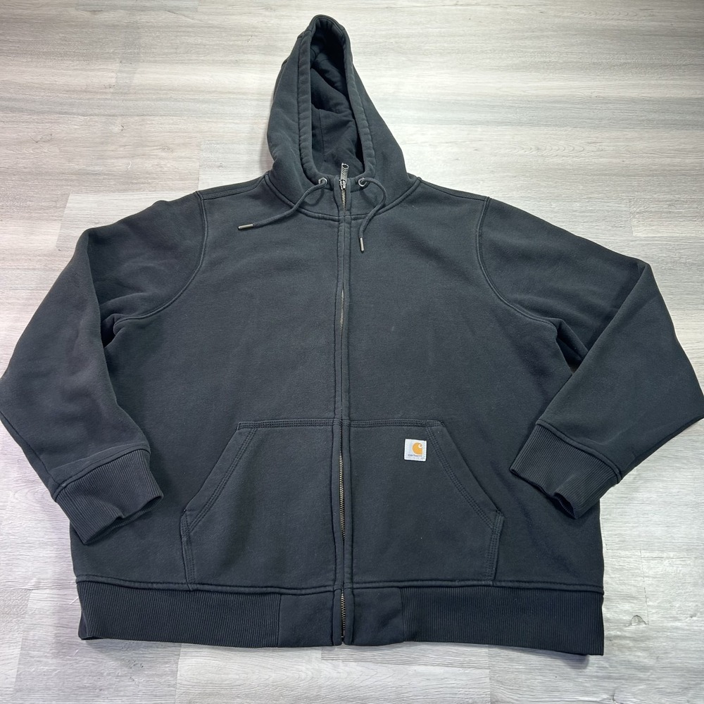 Carhartt Hoodie Mens 2XL Black Full Zip Fleece Sweatshirt Logo Workwear